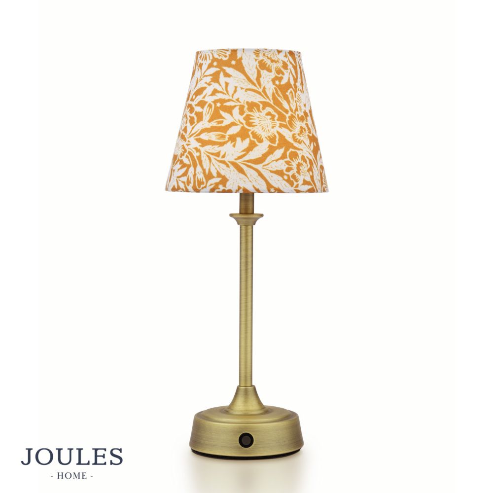 Joules Apsley Rechargeable Table Lamp Matt Antique Brass With Yellow Shade LED