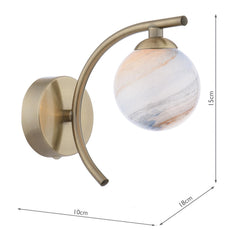Atiya Wall Light Antique Brass With Planet Style Glass