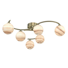 Atiya 6 Ceiling Light Antique Brass With Planet Style Glass Dar Lighting