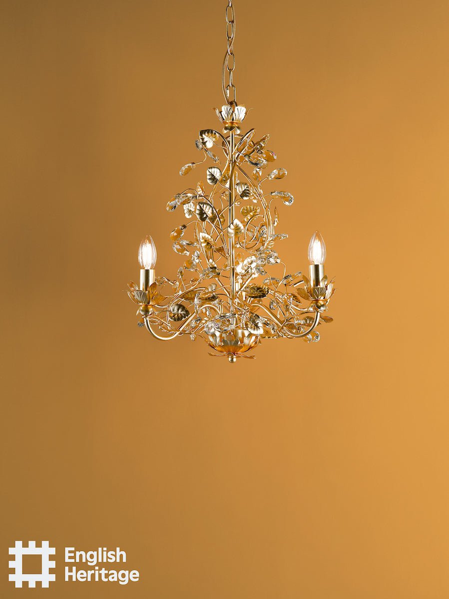 English Heritage Audley End 3 Light Chandelier Gold Leaf