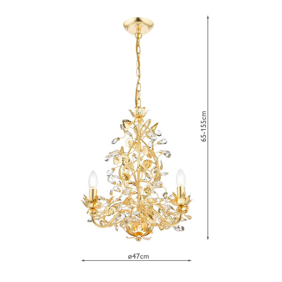 English Heritage Audley End 3 Light Chandelier Gold Leaf