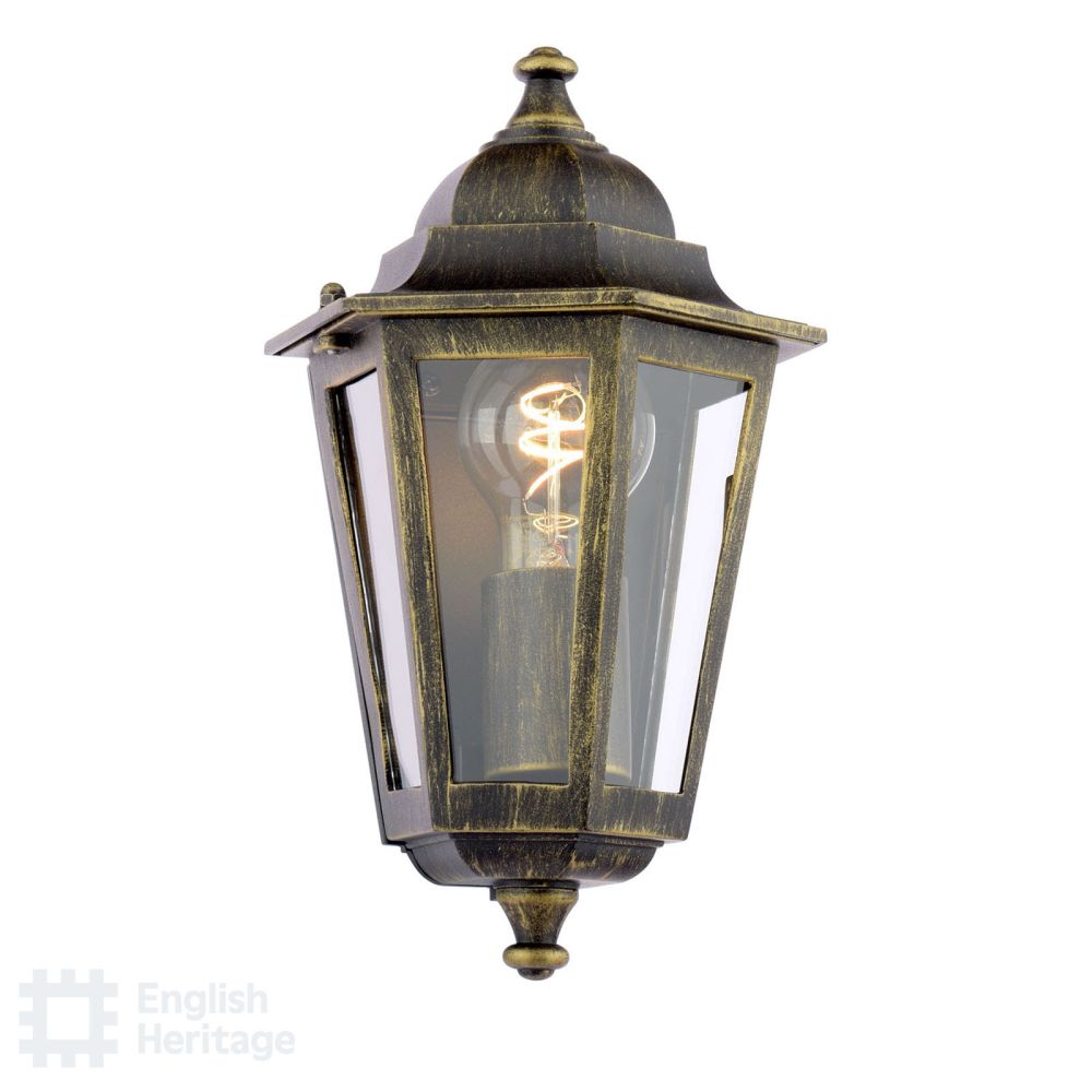 Audley End Outdoor Wall Light Matt Black/Gold and Glass IP44