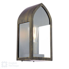 Audley End Outdoor Wall Light Matt Black/Gold and Glass IP44