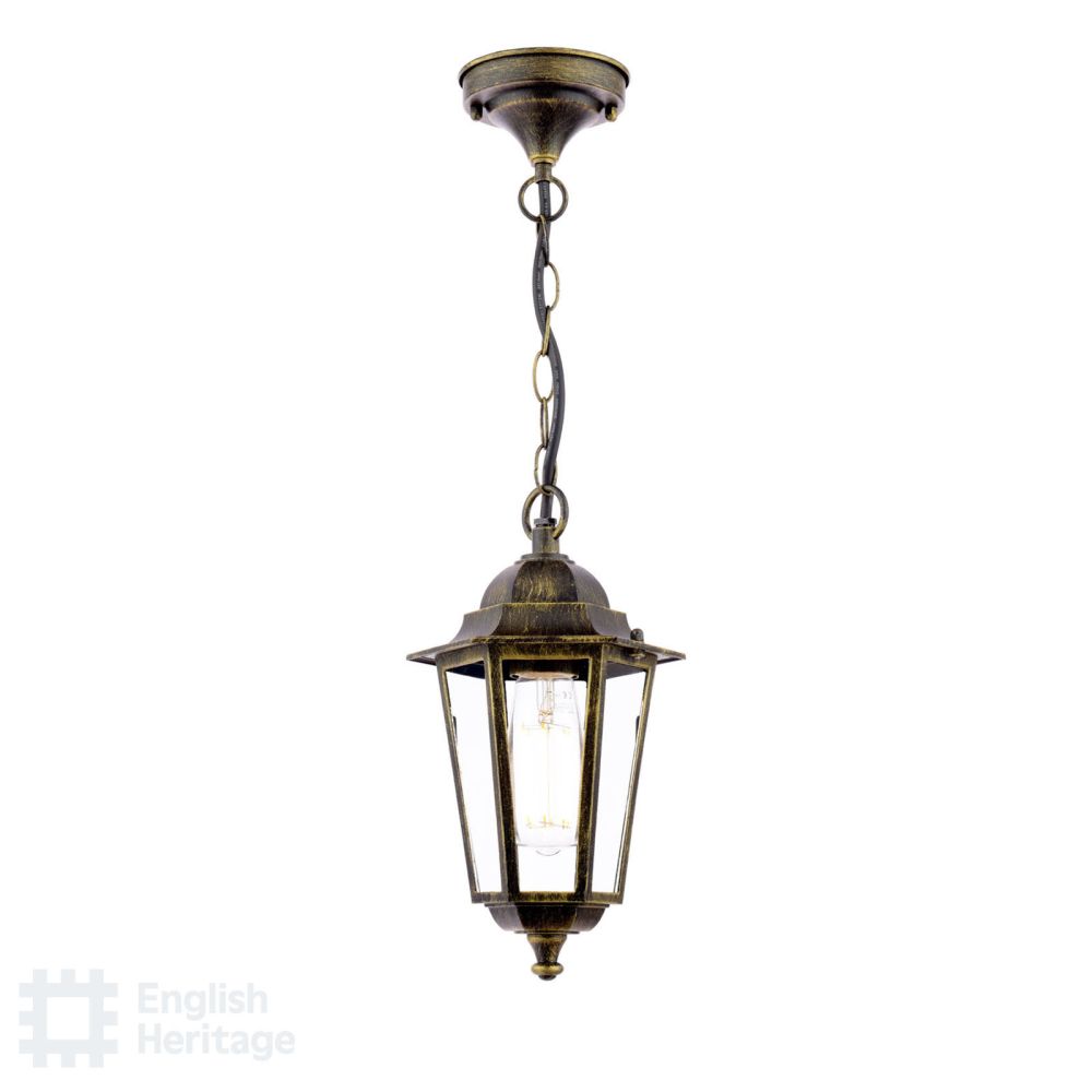 Audley End Outdoor Pendant Matt Black/Gold and Glass IP44