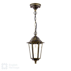 Audley End Outdoor Pendant Matt Black/Gold and Glass IP44