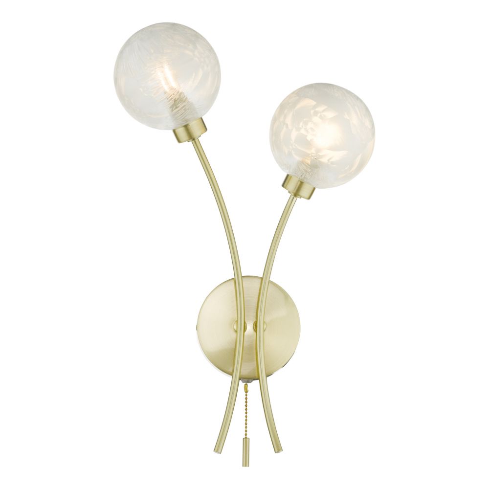 Avari 2 Light Wall Light Satin Brass Glass Dar Lighting