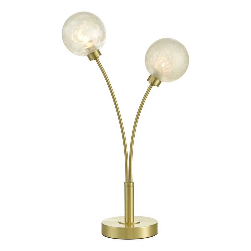 Avari 2 Light Table Lamp Satin Brass Glass Dar Lighting