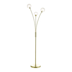 Avari 3 Light Floor Lamp Satin Brass And Clear Frosted Glass Dar Lighting