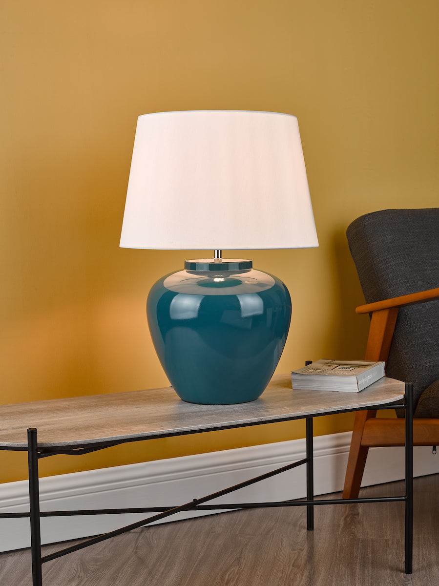 Ayla Table Lamp Blue Ceramic Lamp with Shade