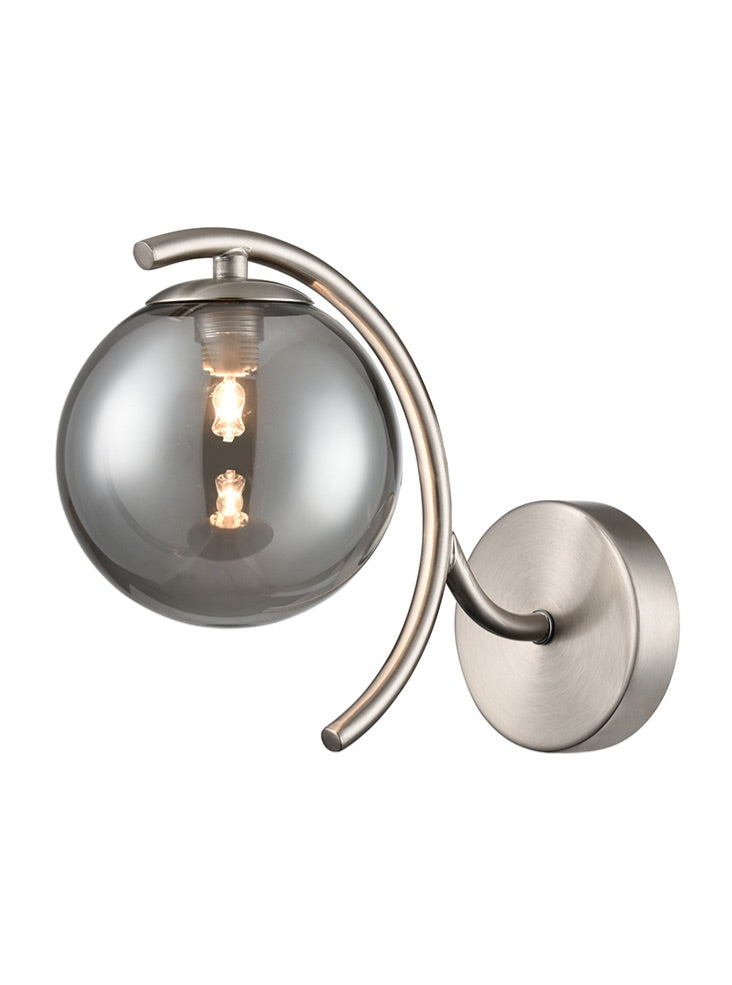 Atlas 1lt wall light satin nickel with smoked glass