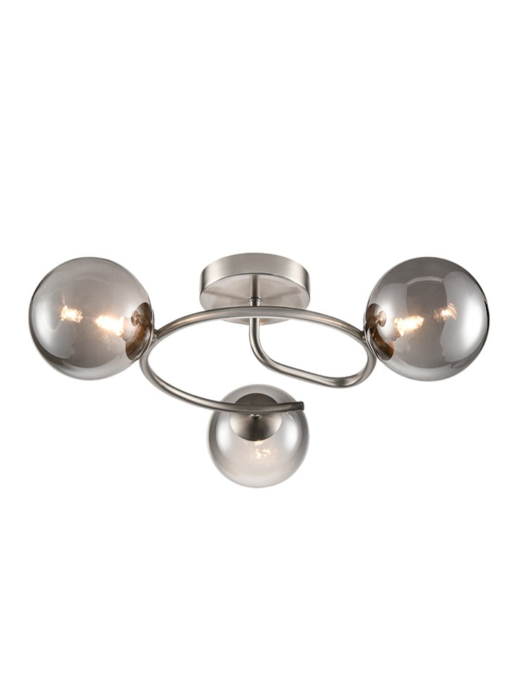 Atlas 3lt semi-flush satin nickel fitting with smoked glass