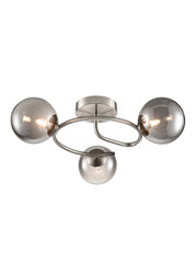 Atlas 3lt semi-flush satin nickel fitting with smoked glass