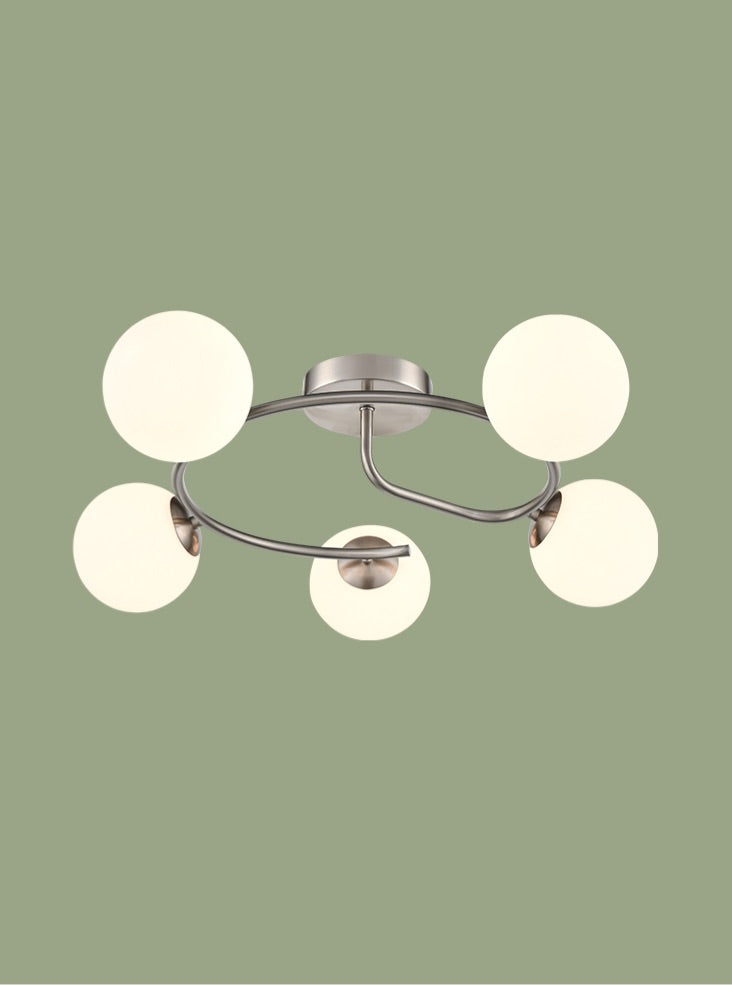 Atlas 5lt semi-flush satin nickel fitting with opal glass