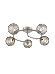Atlas 5lt semi-flush satin nickel fitting with smoked ribbed glass