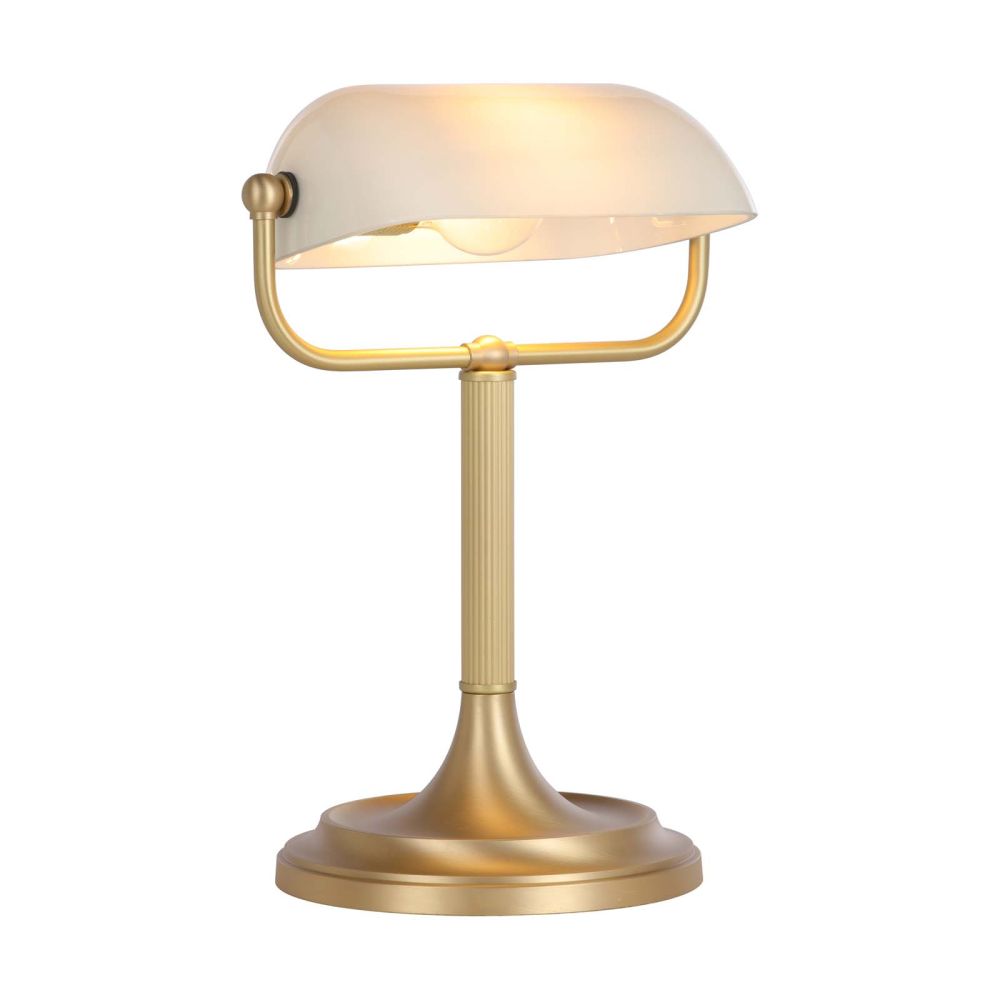 Bank Table Lamp Butter Brass and White Glass
