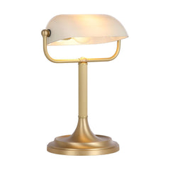 Bank Table Lamp Butter Brass and White Glass