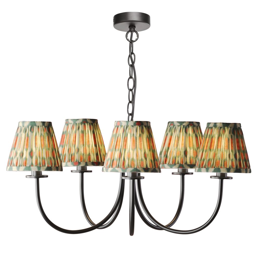 Becca 5 Light Pendant Matt Black With Ikat Shade