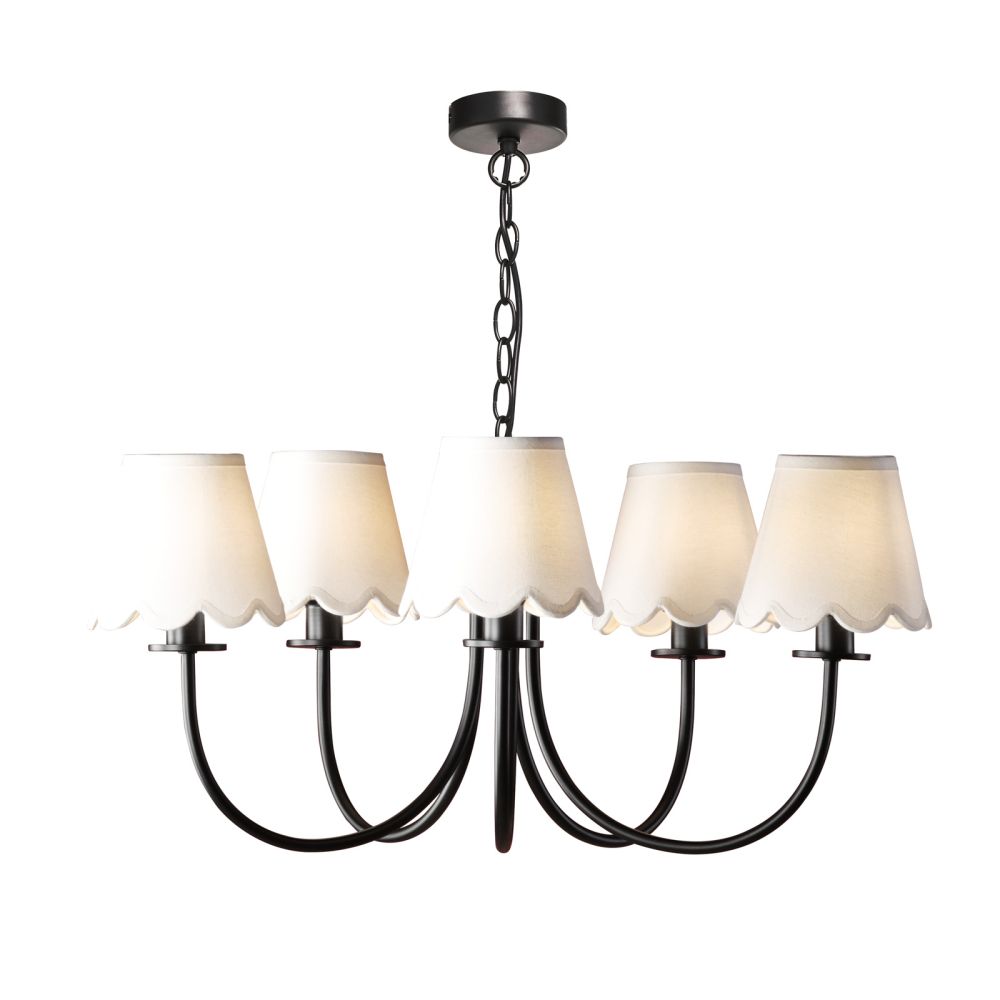 Becca 5 Light Pendant Matt Black With White Linen Shade