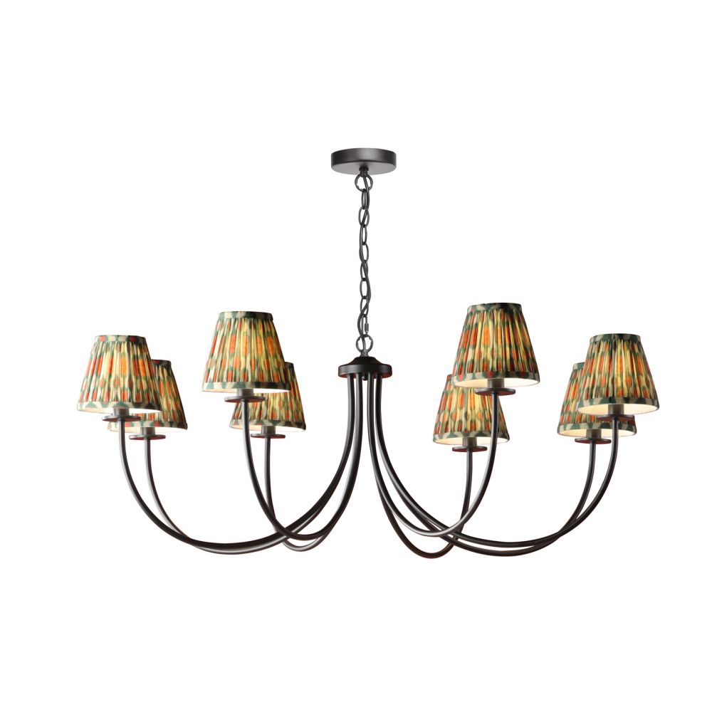 Becca 8 Light Pendant Matt Black with Ikat Shades