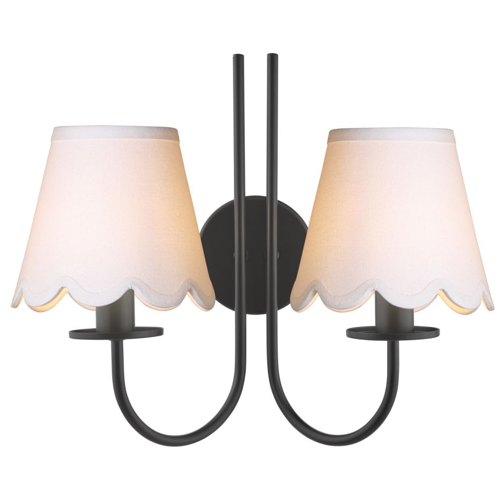 Becca 2 Light Wall Light Matt Black with Scalloped  Shade