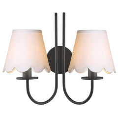 Becca 2 Light Wall Light Matt Black with Scalloped  Shade