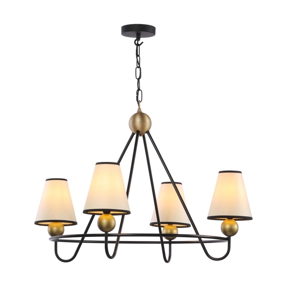 Bergen 4 Light Pendant Black and Butter Brass with Short Shades