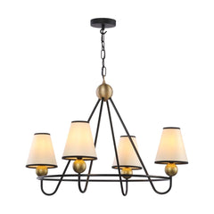 Bergen 4 Light Pendant Black and Butter Brass with Short Shades