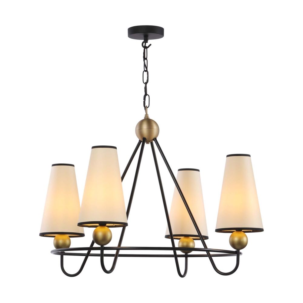 Bergen 4 Light Pendant Black and Butter Brass with Tall Shades
