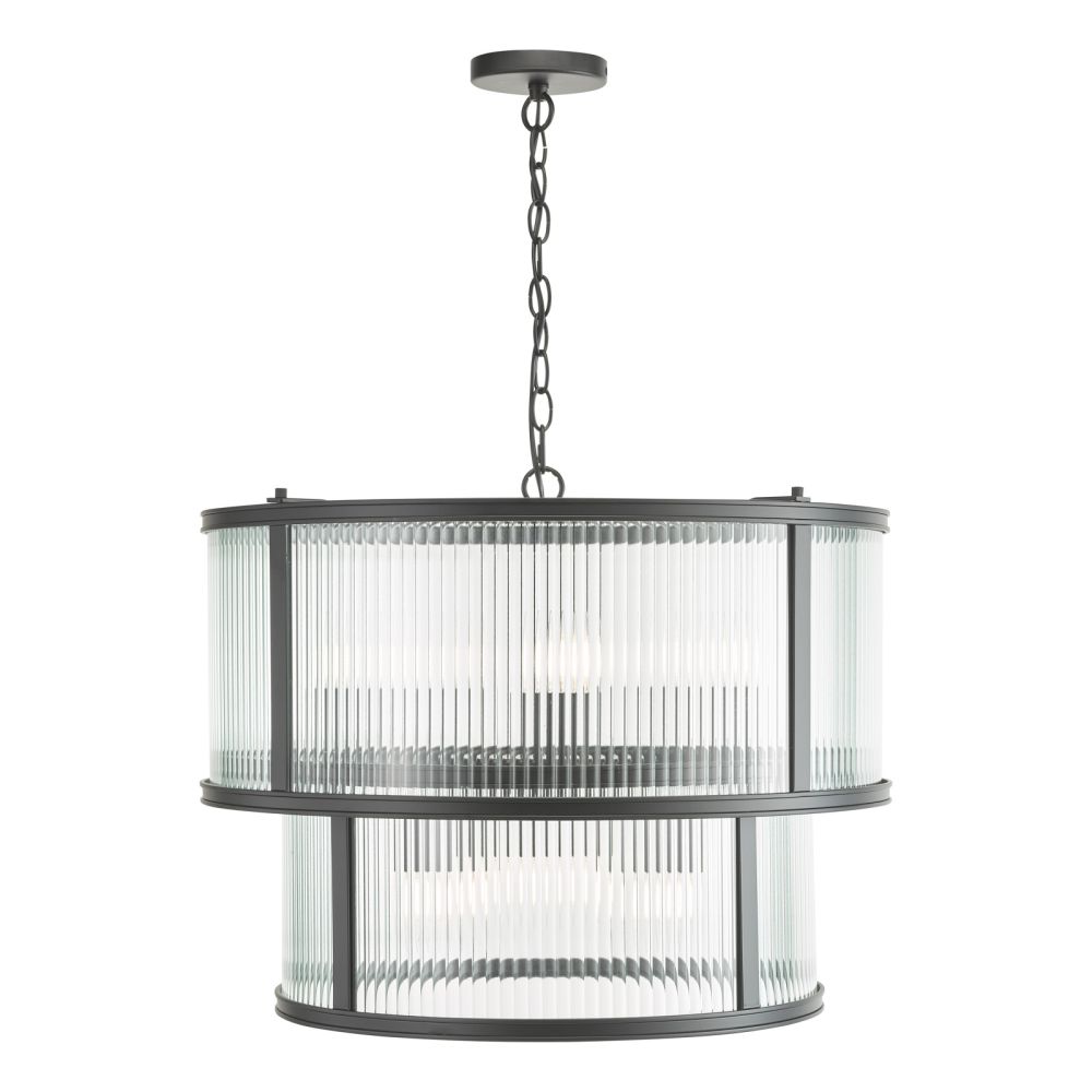 Bianka 6 Light Pendant Matt Black and Ribbed Glass