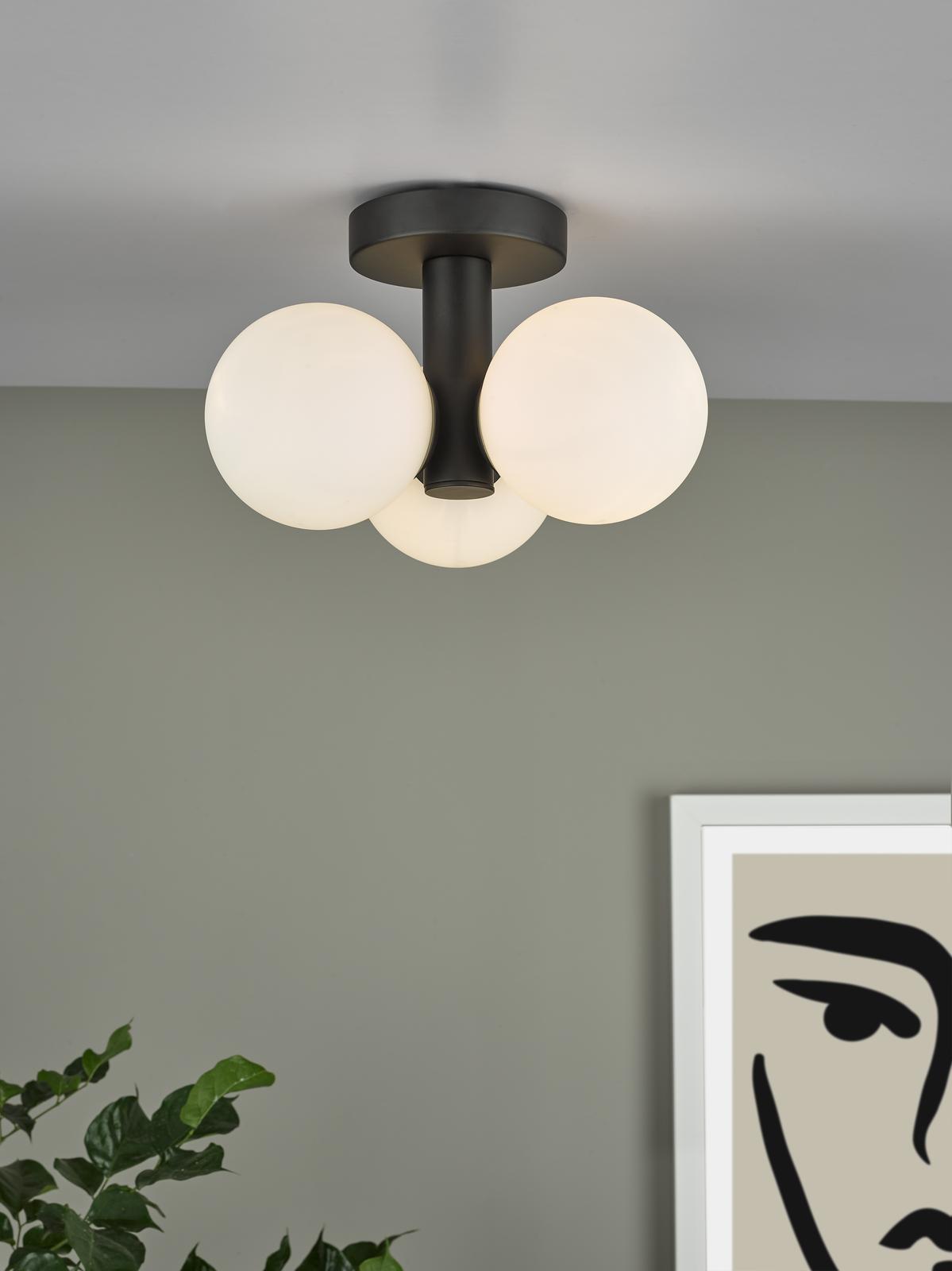 Blake Bathroom 3 Light Semi Flush Matt Black Opal Glass