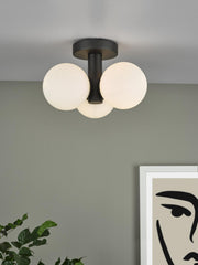 Blake Bathroom 3 Light Semi Flush Matt Black Opal Glass