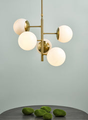 Bombazine 5 Light Pendant Natural Brass & Opal Glass