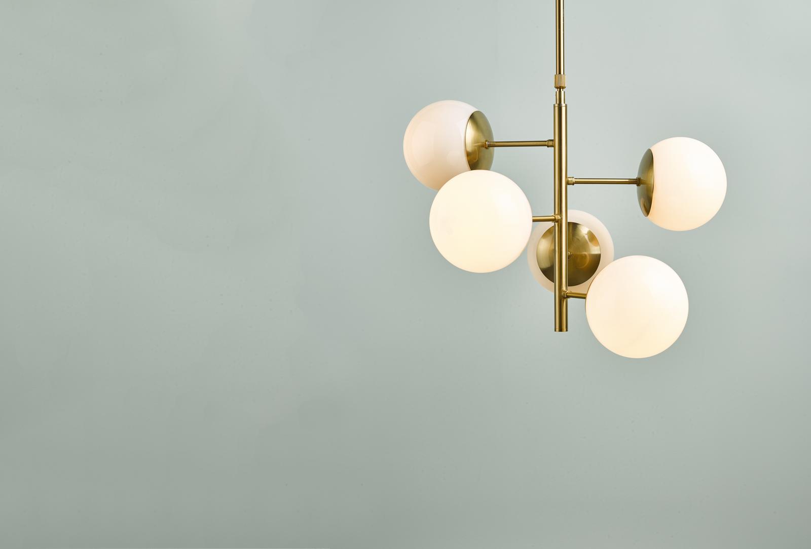 Bombazine 5 Light Pendant Natural Brass & Opal Glass