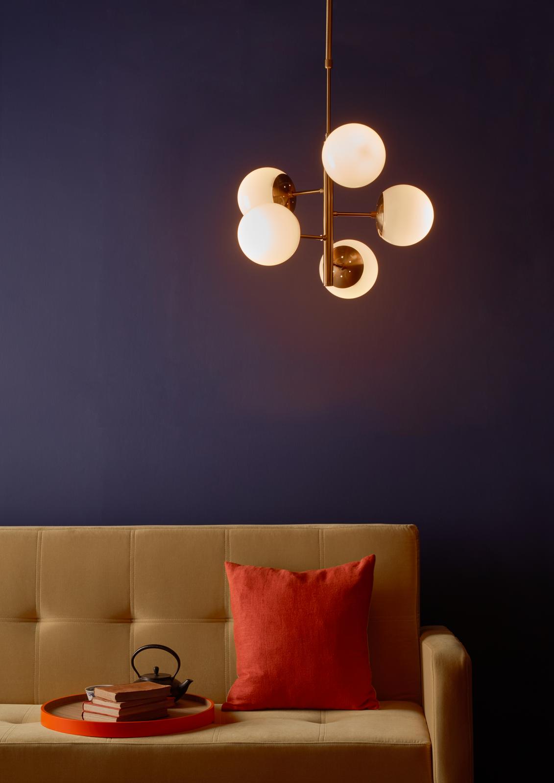 Bombazine 5 Light Pendant Natural Brass & Opal Glass