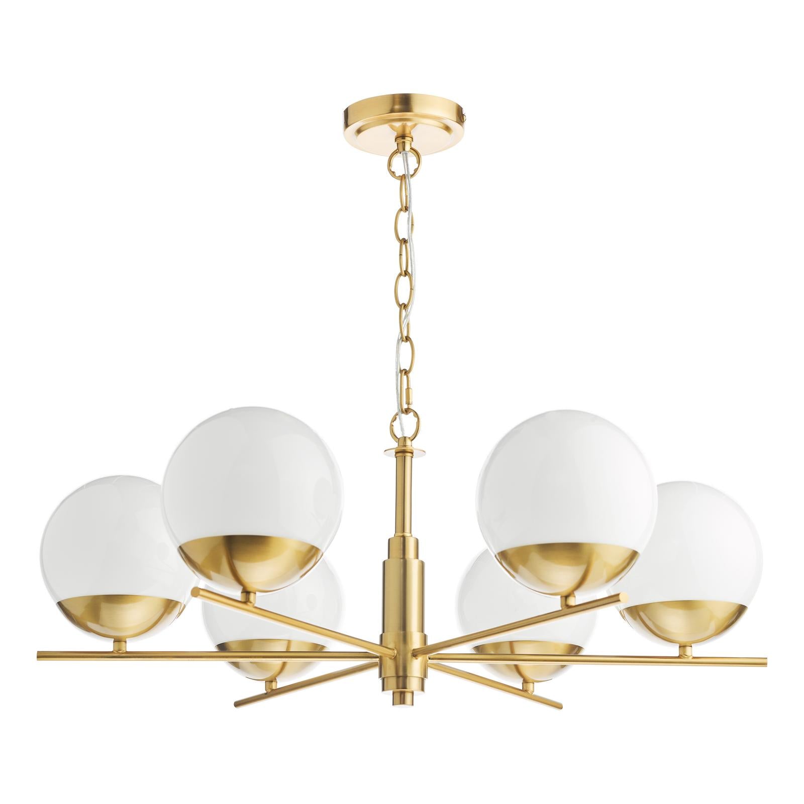 Bombazine 6 Light Pendant Natural Brass and Opal Glass