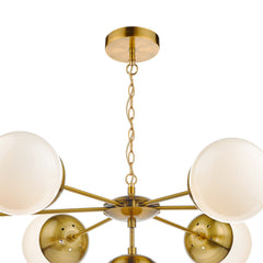 Bombazine 7 Light Pendant Natural Brass & White Opal Glass