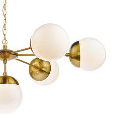 Bombazine 7 Light Pendant Natural Brass & White Opal Glass