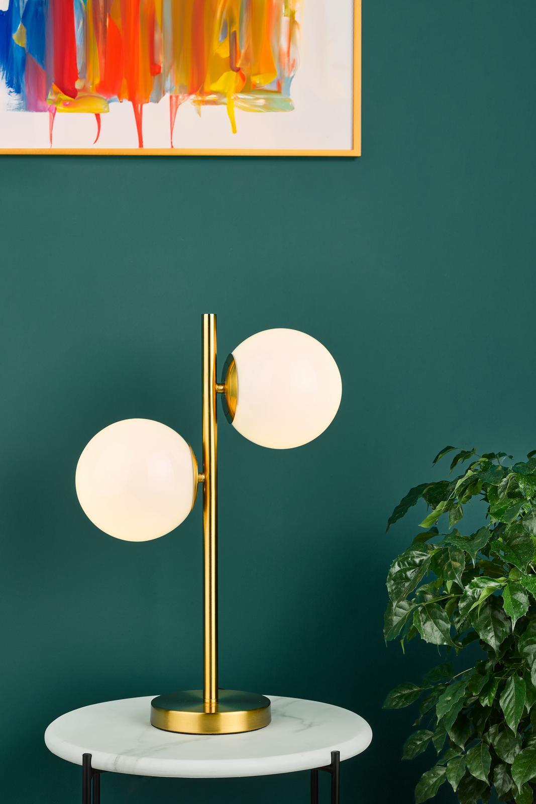 Bombazine 2 Light Table Lamp Natural Brass Opal Glass