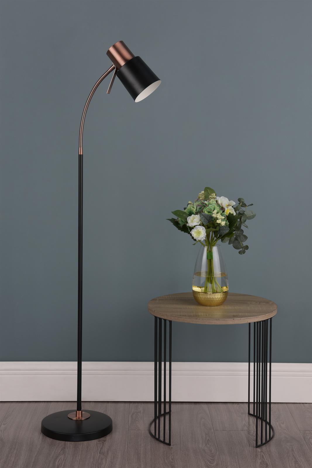 Bond Task Floor Lamp Matt Black and Polished Copper