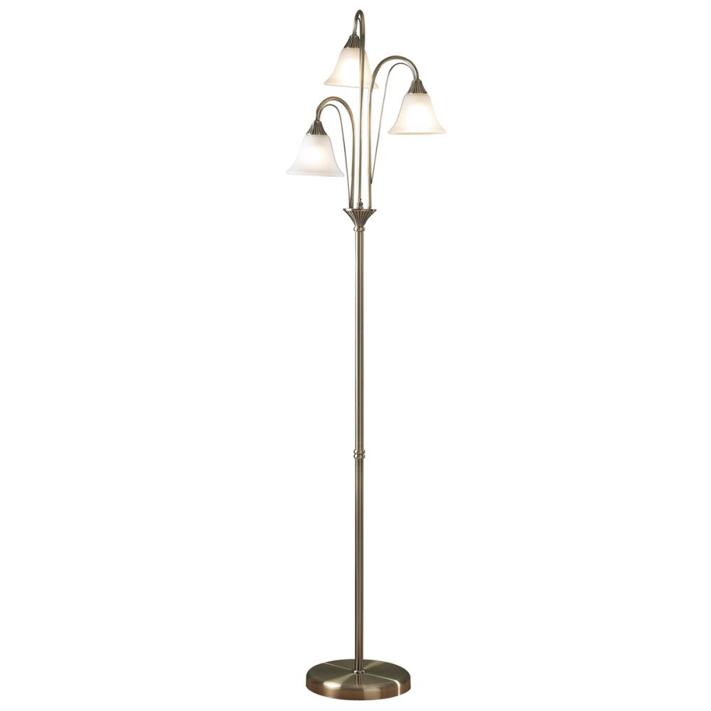 Boston 3 Light Floor Lamp Antique Brass Opaque Glass