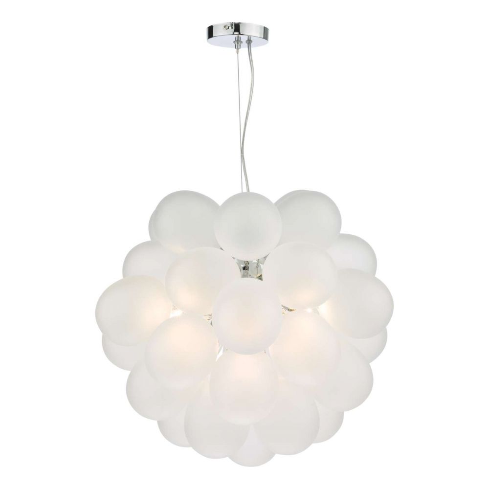 Dar Lighting Bubbles 6 Light Pendant Polished Chrome Frosted Glass