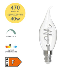 (Pack of 6) LED SES/E14 Candle Light Bulb (Lamp) 4.6w 470lm 2700k Flame Tip