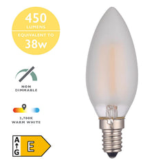 (SOLD AS 5PK) E14 LED CANDLE LAMP 4W 450LM FROSTED