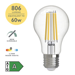 (SOLD AS 6PK) E27 A60 LED GLS LAMP 3.8W 806LM 2700