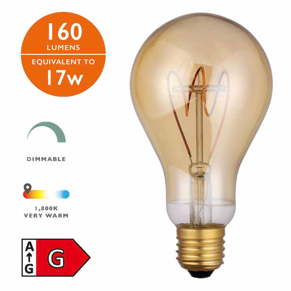 5 Pack Vintage GLS LED Bulb E27 4w Dimmable