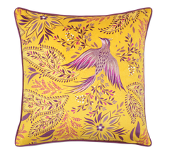 Bird Of Paradise Saffron Velvet Cushion 50 x 50cm