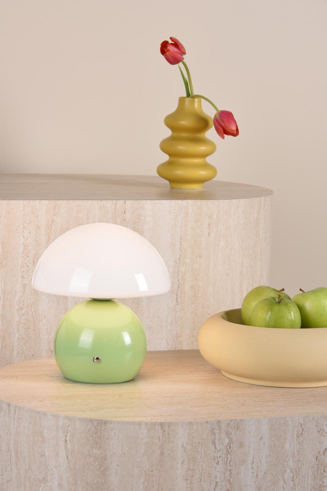 Caesar Rechargeable Table Lamp Green and Opal Glass LED