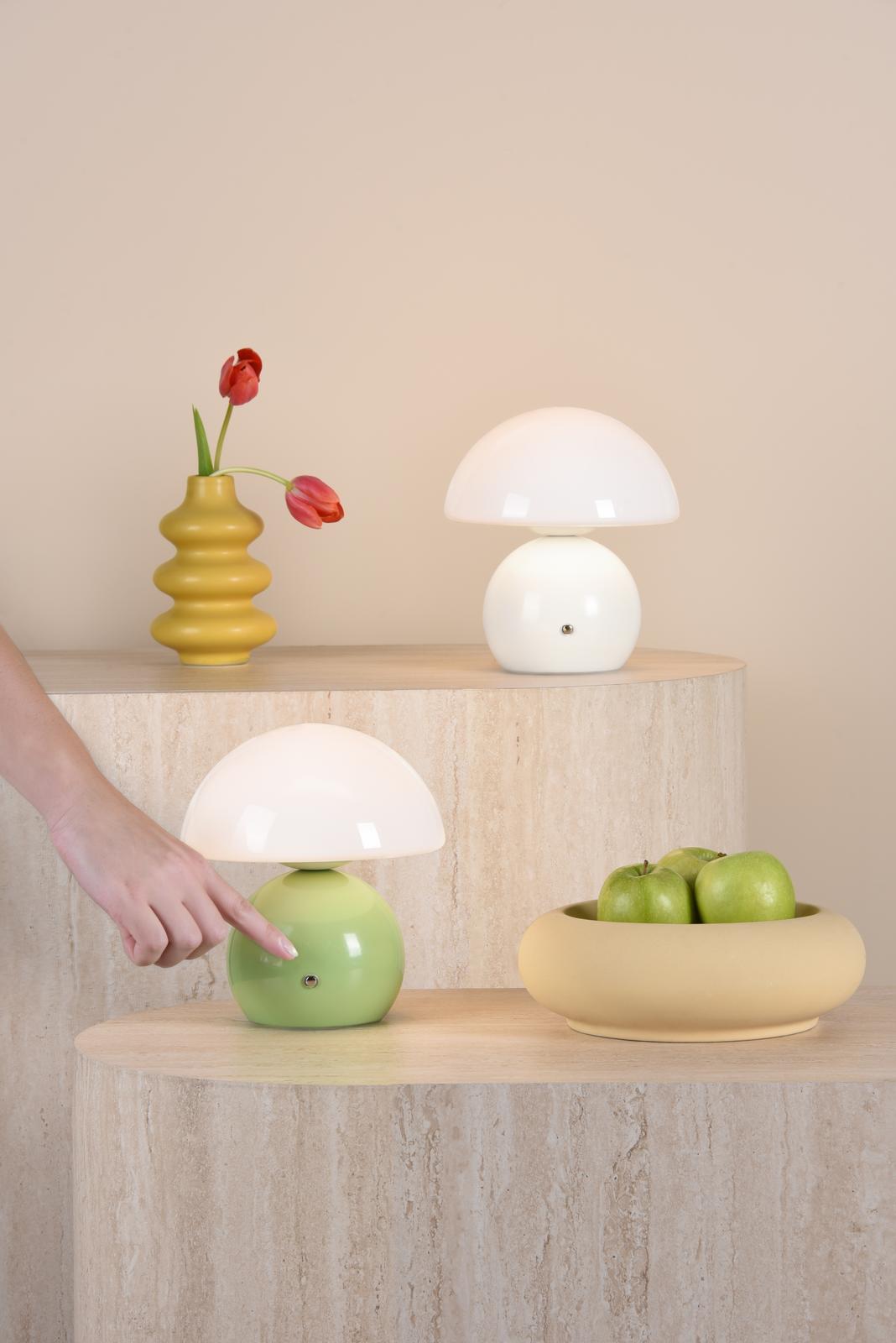 Caesar Rechargeable Table Lamp White and Opal Glass LED