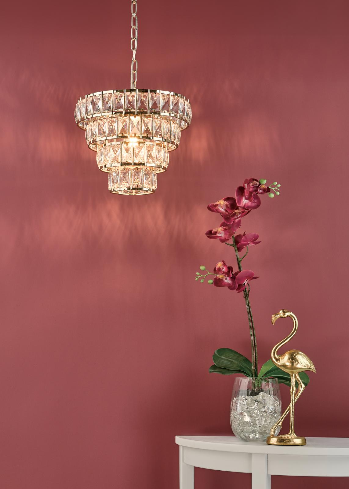 Cerys 1 Light 4 Tier Pendant Crystal & Gold