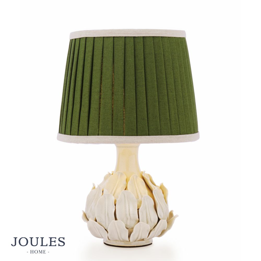 Joules Chatsworth Table Lamp Cream Ceramic and Matt Antique Brass With Green Shade